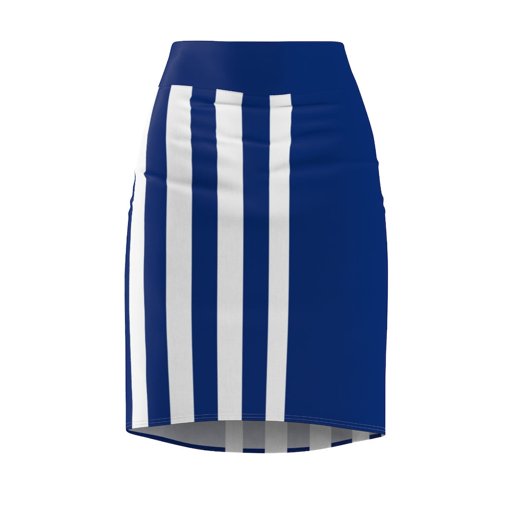 Womens Pencil Skirt Blue/White Stripe, Stretch Mini, S152393