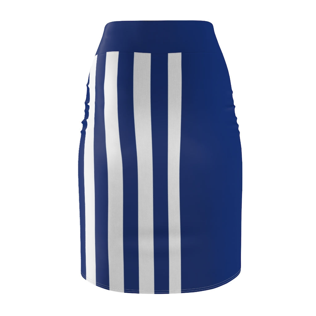 Womens Pencil Skirt Blue/White Stripe, Stretch Mini, S152393