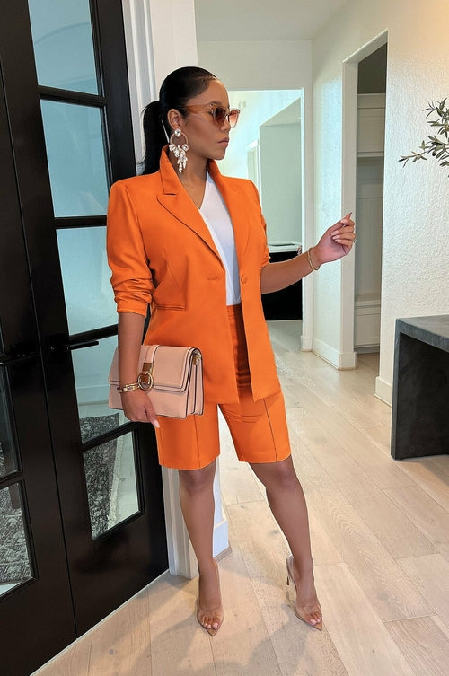 2 Pieces Sets Women Single Breasted Top Blazer Shorts
