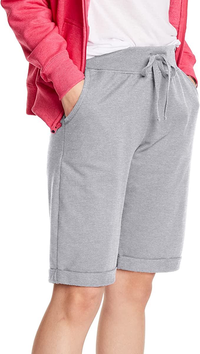 Women's Shorts, French Terry Bermuda Pocket Shorts, Jersey Knit Fleece Shorts, Women's Bermuda Shorts, 11"