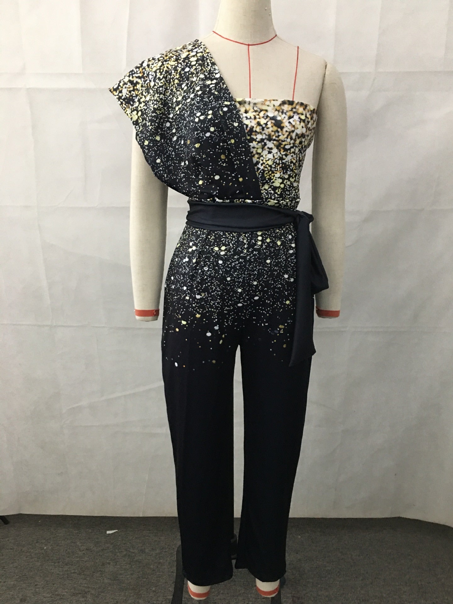 Sequins Patchwork Short Sleeve Slim Bodycon Outfits Jumpsuit