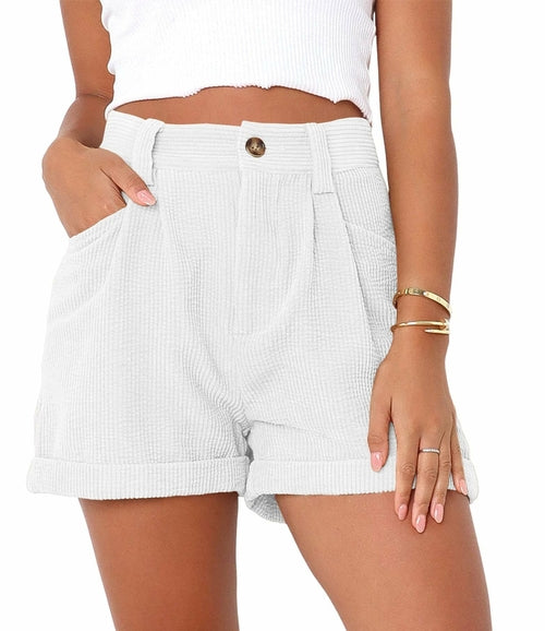 High waisted solid corduroy loose shorts