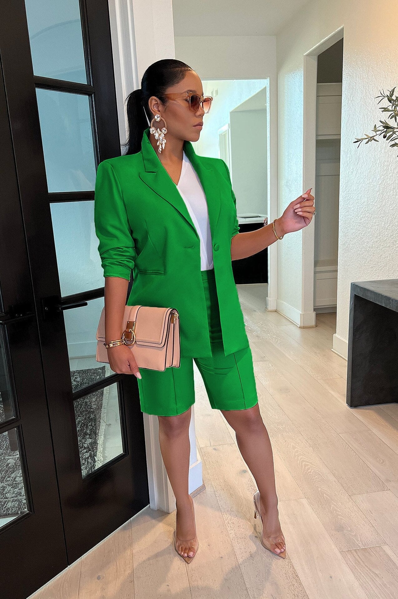 2 Pieces Sets Women Single Breasted Top Blazer Shorts
