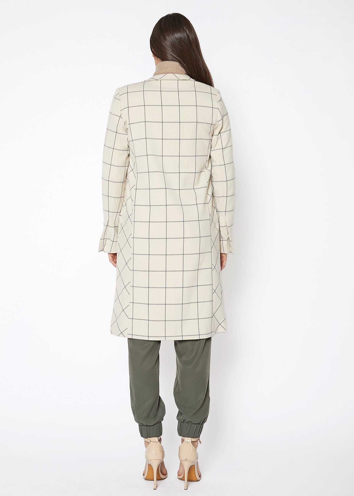 Women's Window Pane Plaid Longline Coat