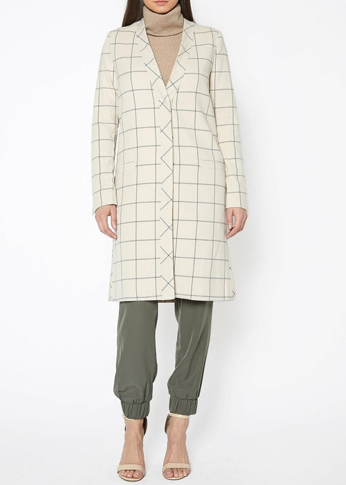 Women's Window Pane Plaid Longline Coat