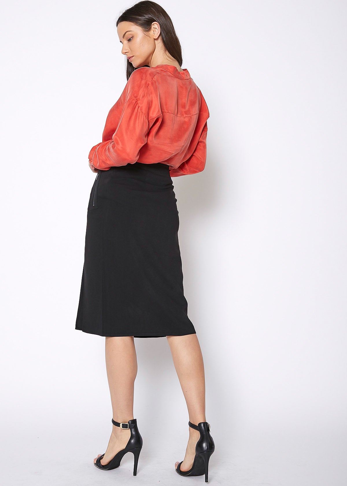 Women's Zip Up Slit Hem Midi Skirt