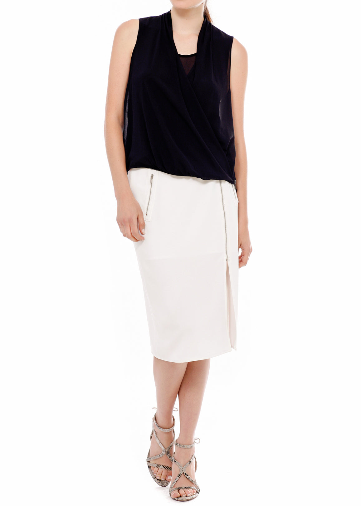 Women's Zip Up Slit Hem Midi Skirt