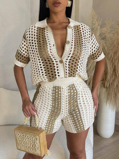 Short Sleevve Button Down Top & Slim Shorts Set