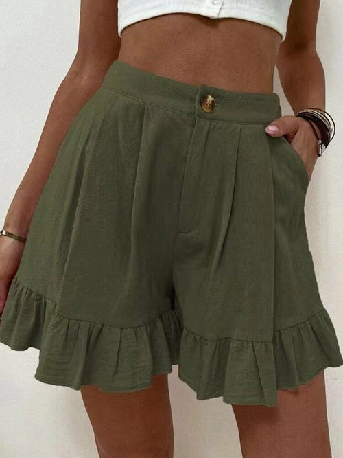 Elegant Solid Shorts Pant Summer Mide Wasit Buttoned Trouser