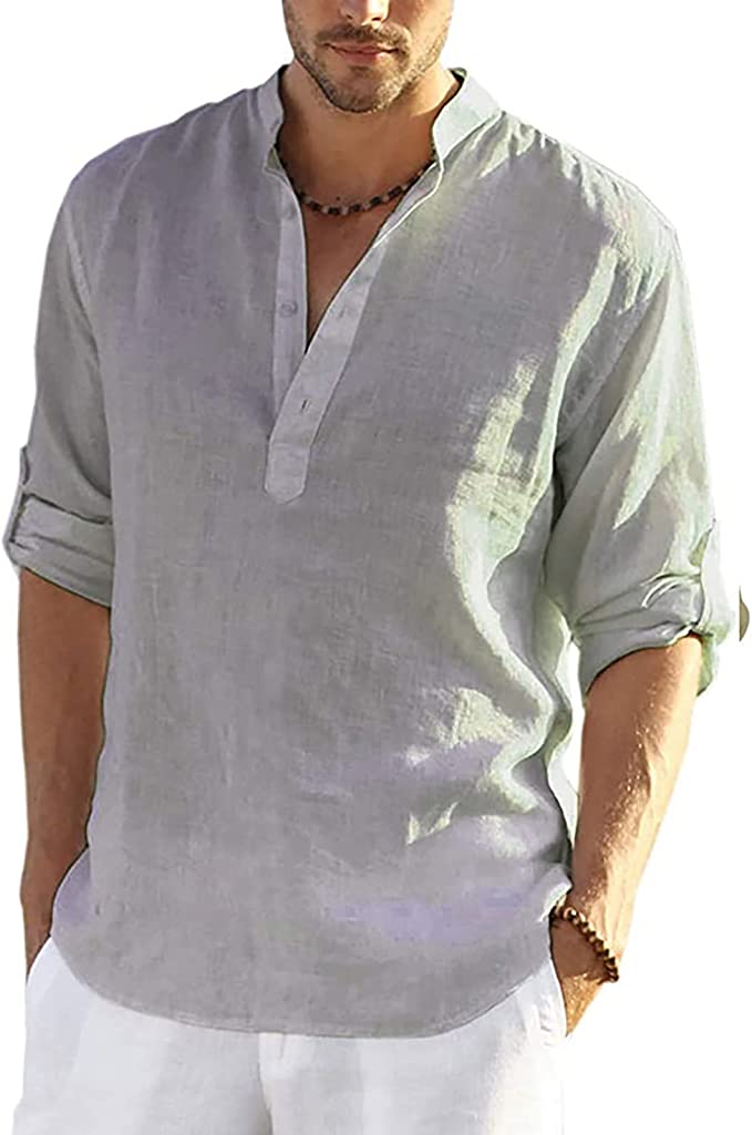 Men's Cotton Linen Casual Long Sleeve Shirt, Crazyours Mens Linen Shirt