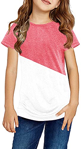 Girls Casual Short/Long Sleeve T Shirts Kids Loose Soft Striped Color Block Tunic Tops, Tees Blouses Size 4-15 Years