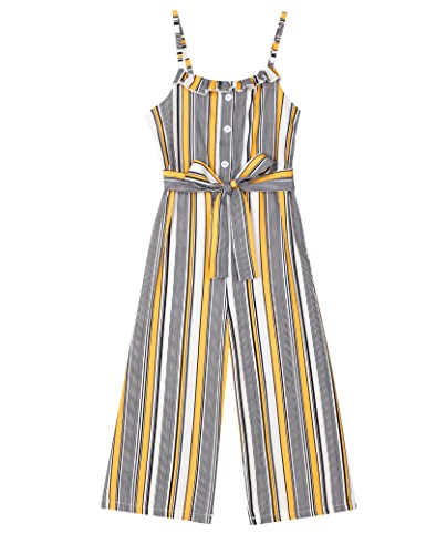 Summer Clothes Striped Sleeveless Jumpsuit Suspender Wide Leg Overall Romper with Belt Girl Outfits