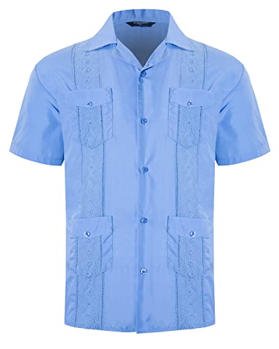 Mens Guayabera Shirt Casual Cuban Short Sleeve Button Down Embroidered Beach Shirts