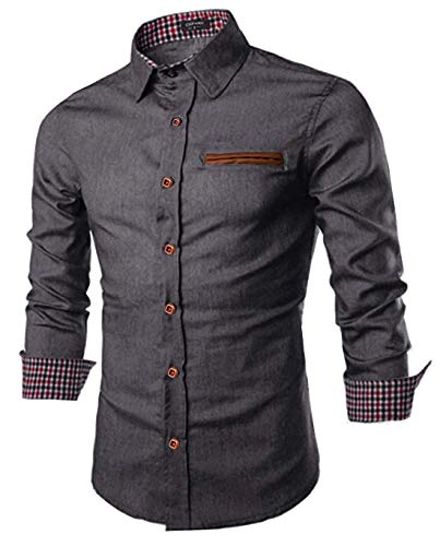 Men's Casual Dress Shirt Button Down Shirts Long-Sleeve Denim Work Shirt