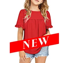 Girls Short Sleeve Tops Casual Crewneck T Shirts Kids Peplum Babydoll Tunic Tees Blouses Size 4-15 Years