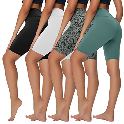 4 Pack Biker Shorts for Women - 8” High Waist Tummy Control Summer Workout Shorts for Running Yoga Athletic