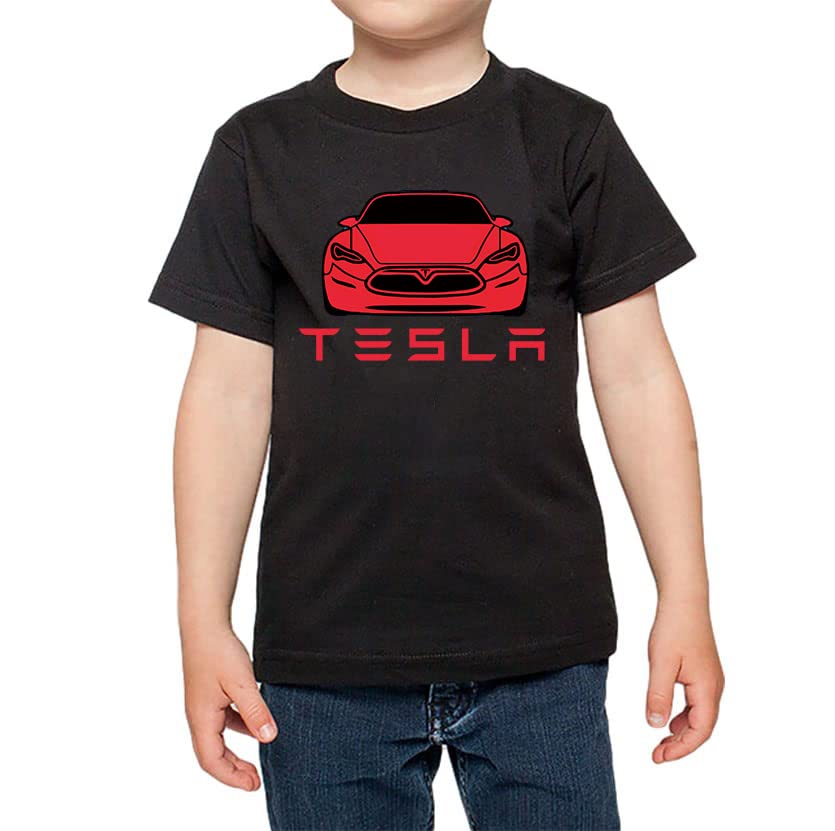 Boys Teslas Tops Neck Short Sleeve T Shirts Kids Top Spacexs Children Teenager for Boys Shirts Tee Size 5-13t