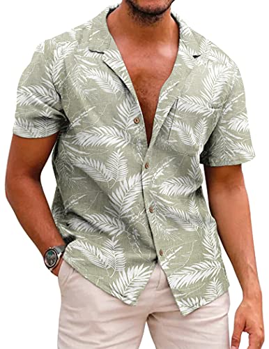 Men's Hawaiian Floral Shirts Cotton Linen Button Down Tropical Holiday Beach Shirts