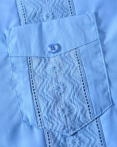 Mens Guayabera Shirt Casual Cuban Short Sleeve Button Down Embroidered Beach Shirts