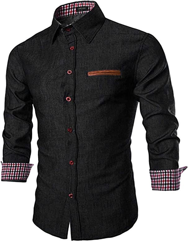 Men's Casual Dress Shirt Button Down Shirts Long-Sleeve Denim Work Shirt