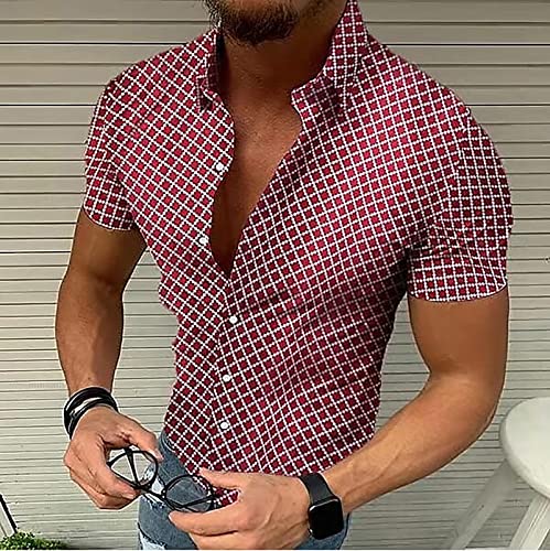 Men's Regular Fit Short Sleeve Print Shirt Athletic Muscle Button Down Shirts Casual Summer Dress Shirts