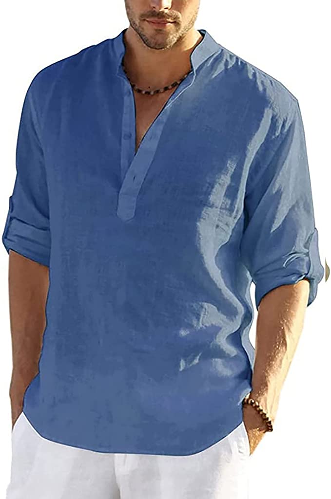 Men's Cotton Linen Casual Long Sleeve Shirt, Crazyours Mens Linen Shirt
