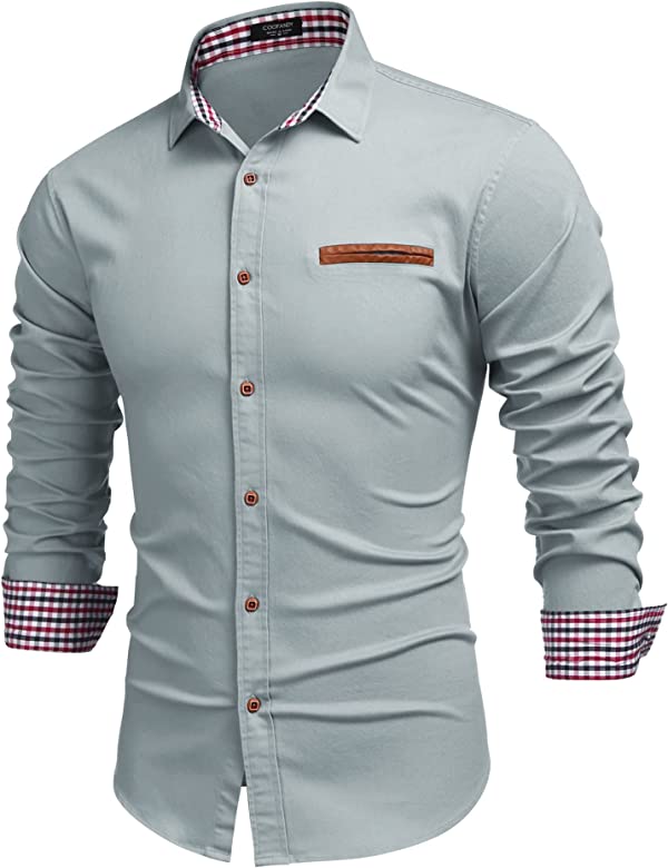 Men's Casual Dress Shirt Button Down Shirts Long-Sleeve Denim Work Shirt