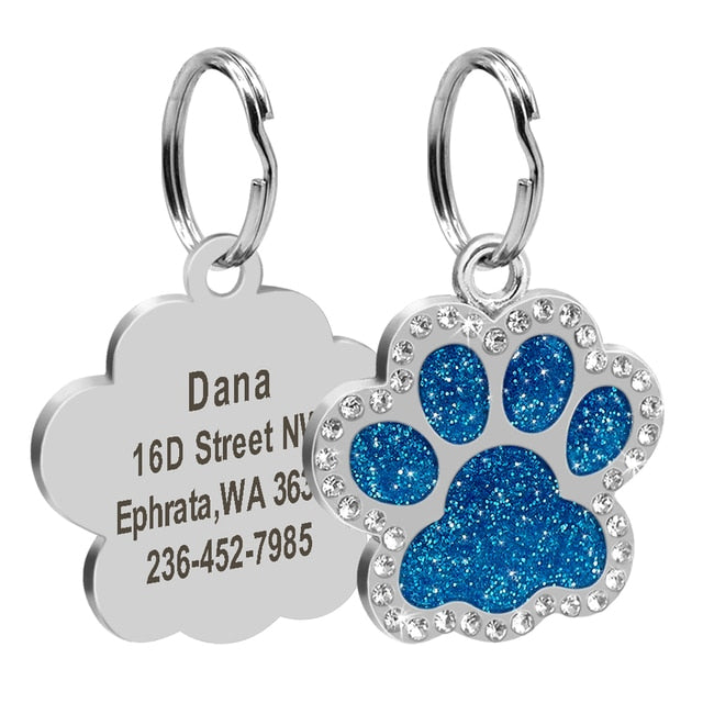 Personalized Dog Cat Tags Engraved Cat Dog Puppy Pet ID Name Collar Tag Pendant Pet Accessories Paw Glitter Pendant - Rocket Family Shopping