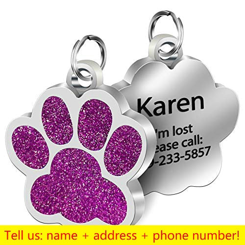 Personalized Dog Cat Tags Engraved Cat Dog Puppy Pet ID Name Collar Tag Pendant Pet Accessories Paw Glitter Pendant - Rocket Family Shopping