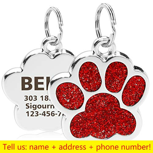Personalized Dog Cat Tags Engraved Cat Dog Puppy Pet ID Name Collar Tag Pendant Pet Accessories Paw Glitter Pendant - Rocket Family Shopping